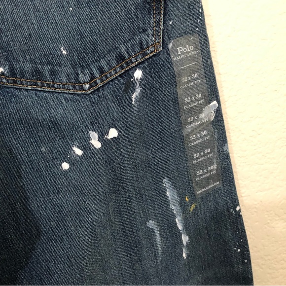 POLO RALPH LAUREN Mens 32x30 The Classic Fit Jeans Whiskered Paint Splash NWT - Picture 9 of 15